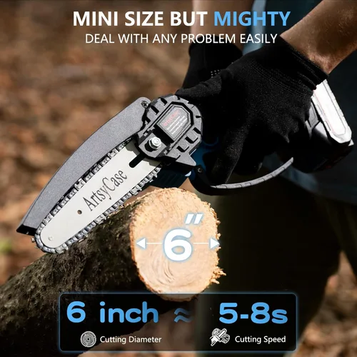 Miniatura 3 de ArtsyCase Mini Motosierra de 6 Pulgadas Inalámbrica, Motosierras Portátiles, Motosierra de Mano Pequeña para Poda de Árboles, Corte de Madera