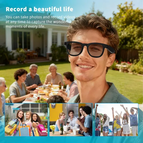 Miniatura 7 de Lentes inteligentes con cámara e IA, gafas de grabación de fotos y video de 8 MP con estabilización de imagen, traducción en vivo y control de voz