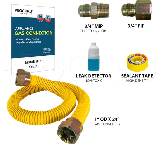 Miniatura 2 de PROCURU Conector de gas flexible universal de 1" de diámetro exterior x 24" (2 pies) x 3/4" MIP x 3/4" FIP, con/sin válvulas de servicio, tubería