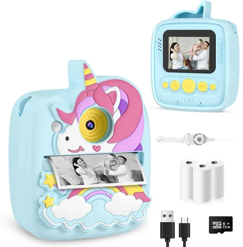 Cámara para Niños Impresión Instantánea, Regalos de Navidad y Cumpleaños para Niños de 3 a 8 Años, Cámara de 48MP y 1080P para Niños con Papel de