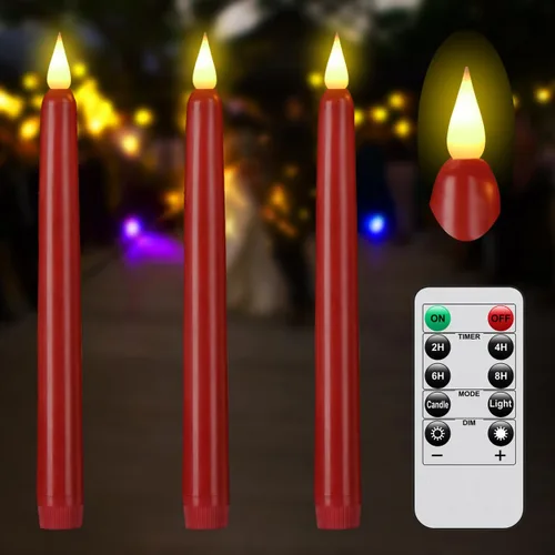 Miniatura 11 de Velas cónicas sin llama con control remoto y temporizador, candeleros LED que funcionan con baterías con llama 3D parpadeante, velas falsas