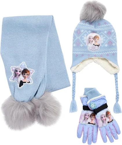 Disney Juego de guantes de nieve aislados para niñas Minnie Mouse o Frozen Winter Hat bufanda y manoplas o guantes niño pequeño