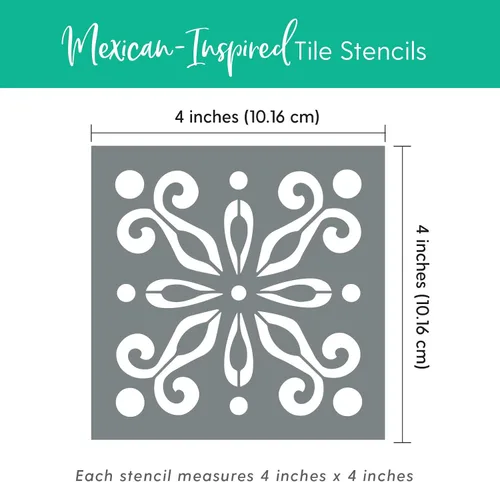 Miniatura 3 de Plantillas de azulejos mexicanos Talavera para pintar paredes y suelos (paquete de 4) – Plantillas reutilizables de 4 x 4 pulgadas para salpicaduras