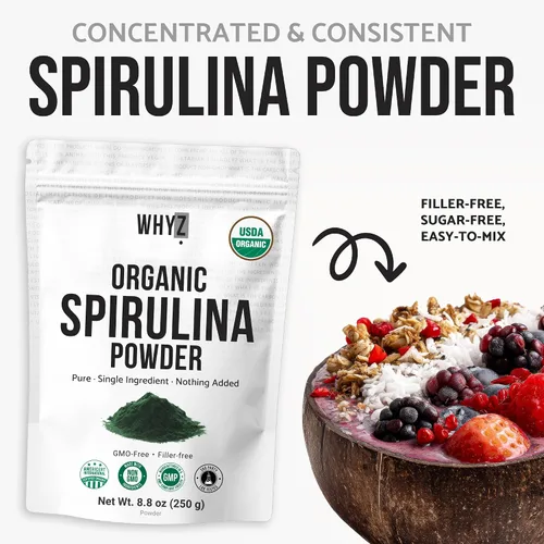 Miniatura 5 de WHYZ Polvo de espirulina orgánica, 8.82 oz, suplemento de espirulina rico en proteínas, superalimento orgánico para apoyo inmunológico, polvo