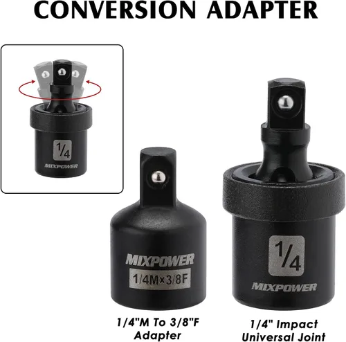 Miniatura 6 de MIXPOWER Juego de llaves de impacto de 55 piezas de 1/4", CR-V, 6 puntas, SAE/métrico, 5/32 pulgadas - 9/16 pulgadas, 4 mm - 15 mm, poco