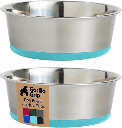 Miniatura 15 de GORILLA GRIP Tazones para perros, acero inoxidable 304 de grado alimenticio, con capacidad para 2 tazas cada uno (16 onzas líquidas) para alimentos