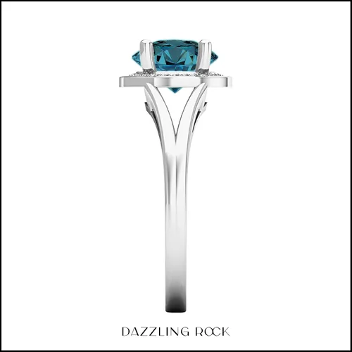 Miniatura 287 de Dazzlingrock Collection Anillo de compromiso redondo de 0.276 in con halo de diamante blanco y vástago dividido para ella en oro macizo de 14