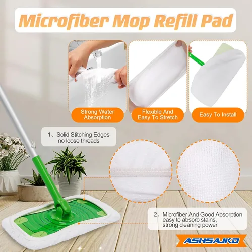 Miniatura 3 de Paquete de 4 almohadillas de repuesto reutilizables para trapeador Swiffer Sweeper, fuerte poder de absorción, almohadillas de repuesto de mopa