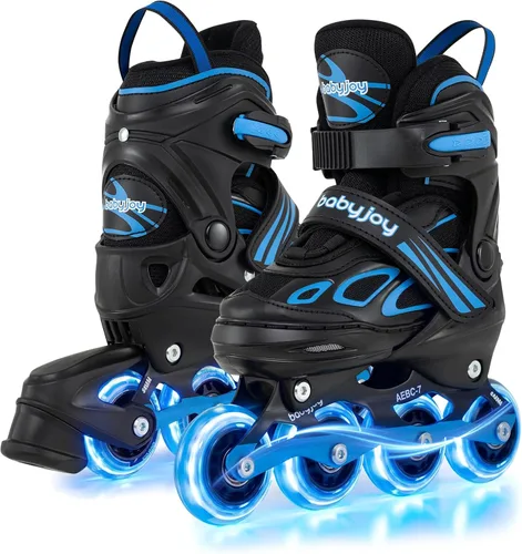 Miniatura 11 de BABY JOY Patines en línea, 4 tamaños ajustables para niños con ruedas iluminadas para niños de 5 a 14 años, divertidos patines iluminadores