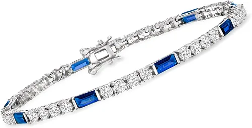 Ross-Simons Pulsera de tenis con circonita cúbica de 3,70 quilates y zafiro de imitación de 3,20 quilates en plata de ley