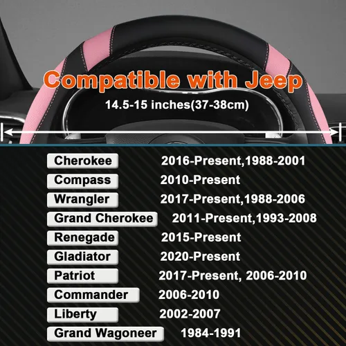 Miniatura 2 de West Llama Funda Personalizada para Volante de Coche para Jeep Grand Cherokee, Wrangler, Compass, Gladiator, Cherokee 36.8-38.1 cm negro