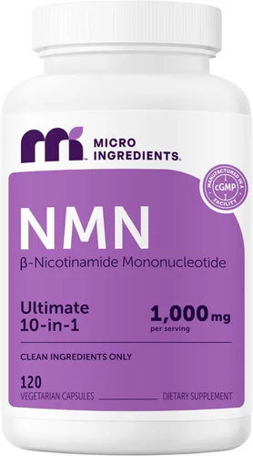 Miniatura 11 de Complejo NMN 1,000 mg por porción, 60 cápsulas vegetales 10 en 1 con mononucleótido de nicotinamida, vitamina C, resveratrol, CoQ10, TMG