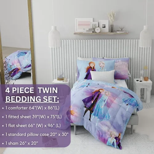 Miniatura 5 de Disney Frozen 2 - Juego de ropa de cama supersuave para niños, edredón y sábanas con funda de almohada, 5 piezas, tamaño individual, "Oficial