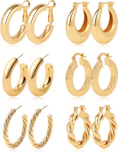 Juego de aretes de aro chapados en oro real de 14 quilates, hipoalergénicos, gruesos y gruesos, joyería gruesa para múltiples piercings, regalo de