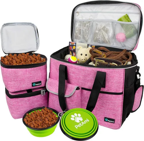 Miniatura 10 de PetAmi Bolsa de viaje para perros, organizador de bolsas de viaje para mascotas, bolsa de viaje de comida para perros con contenedor de comida