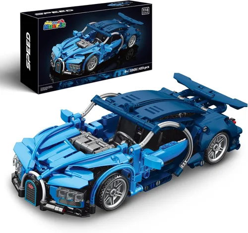 Nueris 1:18 Technic Super Sports Cars Model Sets - 423 PCS Bloques de Construcción de Automóvil MOC Azul Juguetes de Ingeniería de Carreras - Idea