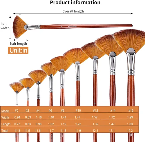 Miniatura 2 de GACDR Juego de 9 pinceles de pintura de abanico para artistas profesionales, juego de pinceles acrílicos con asas largas de madera, pelo de nailon