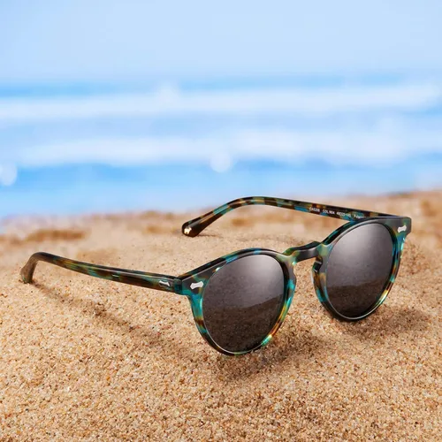 Miniatura 26 de CARFIA Gafas de sol polarizadas de acetato redondo para mujer, protección UV de cara pequeña con funda de cuero CA5288