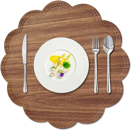Miniatura 13 de Juego de 6 manteles individuales redondos para mesa de comedor, poliuretano impermeable, aislamiento térmico, resistente a las manchas