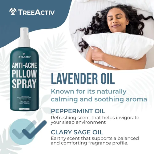 Miniatura 6 de TreeActiv - Espray de almohada antiacné, limpia sábanas, tela, ropa de cama, ropa, alfombras y muebles, aroma lavanda, árbol de té 4 fl oz (original)