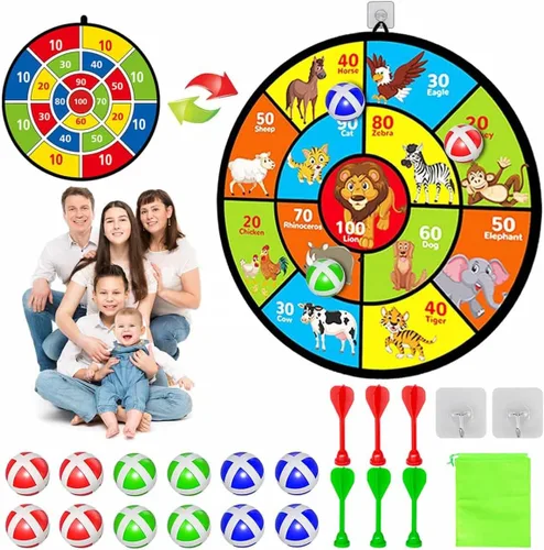 Tablero de dardos para niños de 4 a 8 años - 29 pulgadas, tablero de dardos de doble cara con bolas adhesivas y dardos, juguetes para niños de 8 a