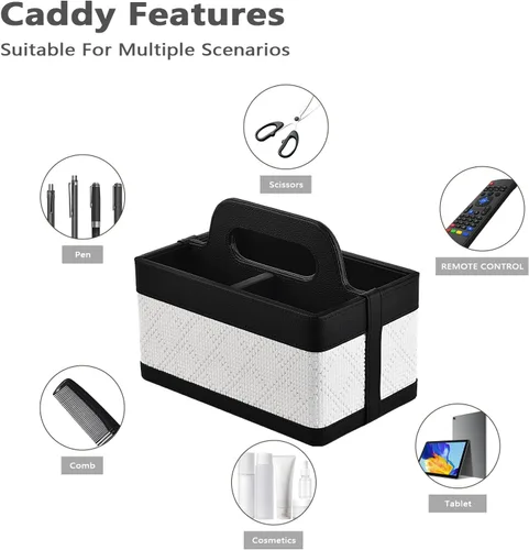 Miniatura 7 de Organizador de Escritorio Caddy con Asa - Soporte Portátil de Cuero PU para Control Remoto - Bolsa de Almacenamiento Tote para Mesita de Noche