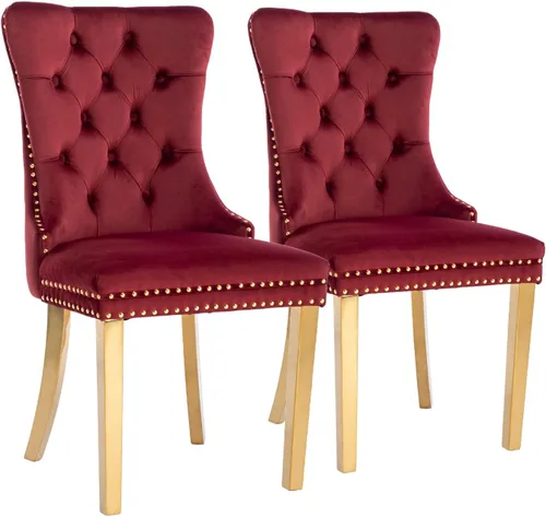 Miniatura 46 de Juego de 2 sillas de comedor, sillas de comedor tapizadas con tirador de anillo trasero, ribete de cabeza de clavo y patas de acero inoxidable Gris