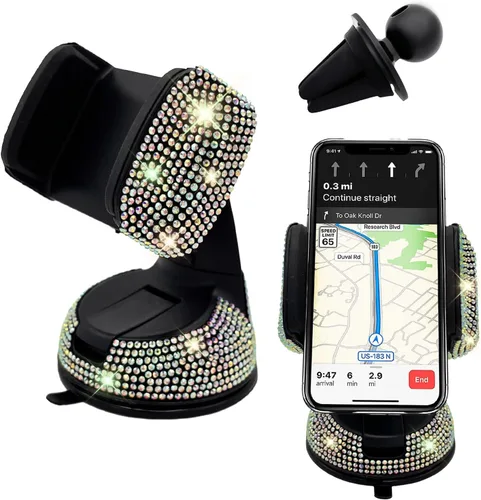 Miniatura 12 de Bling Soporte de Teléfono para Coche, Soporte de Teléfono Ajustable en 360 Grados de Cristal para Salpicadero y Ventilación de Coche, Soporte
