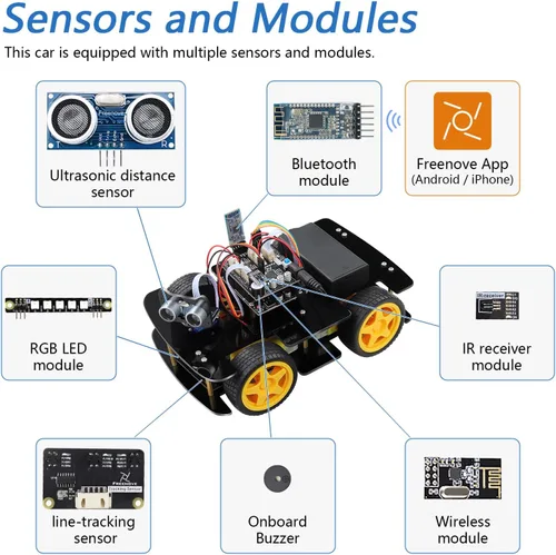 Miniatura 4 de Freenove Kit de coche 4WD con control remoto (compatible con Arduino IDE), seguimiento de línea, evitación de obstáculos, aplicación de control