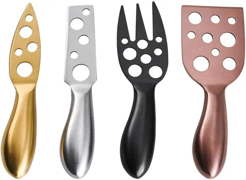 HayatunNYC - Juego de cuchillos de queso de acero inoxidable de cuatro colores para todo tipo de quesos con caja elegante para todas las ocasiones