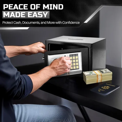 Miniatura 9 de Flexzion Caja Fuerte Pequeña con Ranura de Depósito - Caja Fuerte Electrónica de Depósito para Dinero con Cerradura de Teclado de Combinación