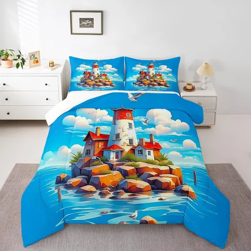 Miniatura 13 de Octopus - Juego de edredón para niños, tamaño matrimonial, nubes oscuras, olas del océano, juego de ropa de cama retro trippy decoración de Rojo