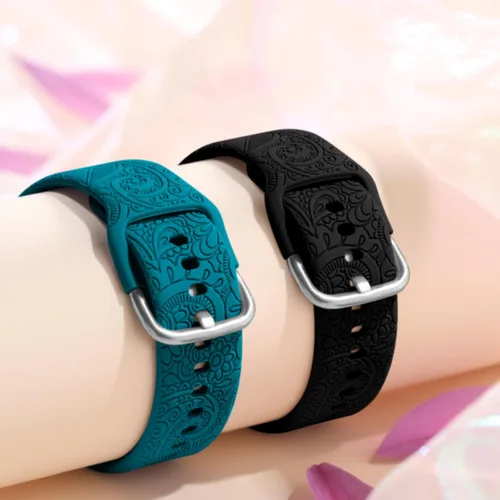 Miniatura 4 de Odbeai Correa compatible con Galaxy Watch 6, bandas grabadas florales compatibles con Samsung Watch 7, silicona suave, transpirable, impermeable