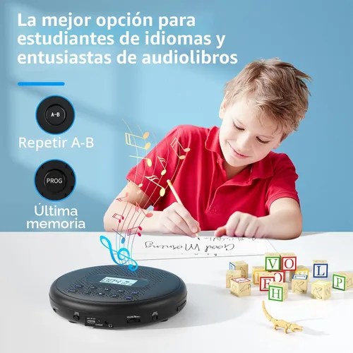 Miniatura 5 de ARAFUNA Reproductor de CD portátil con altavoces estéreo duales, reproductor de CD recargable para automóvil con protección antisaltos, auriculares