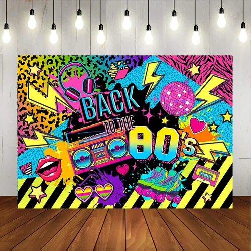 Miniatura 4 de Mocsicka Pancarta de fondo de hip hop de los años 80 y 90, graffiti de regreso a los 80 y 90, decoraciones para fiestas, neón, retro, de cumpleaños