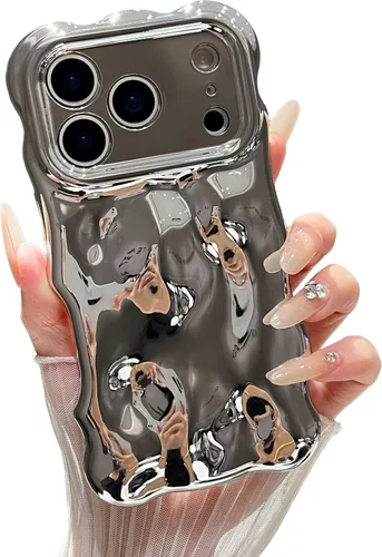 Miniatura 63 de XIZYO Funda para iPhone 13 de 6.1 pulgadas, bonito patrón de ondas, estético, 3D, rizado, ondulado, chapado en purpurina, para mujeres y niñas, Azul