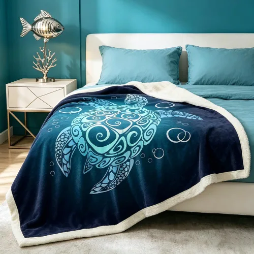 Miniatura 5 de Sleepwish - Manta de vellón de tortuga para niños, niñas y niños, de felpa suave, color teja y turquesa, sherpa, para sofá o silla, tamaño bebé