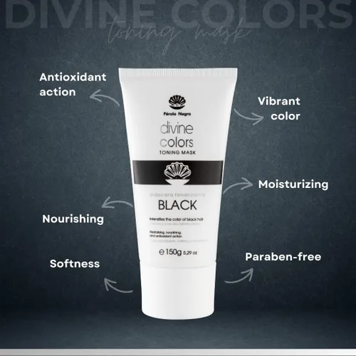 Miniatura 6 de Pérola Negra Divine Colors - Máscara tonificante negra, ilumina el color del cabello negro, revitalizante, nutritiva y antioxidante, acción 5.29 oz