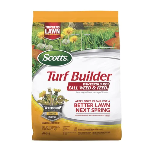 Scotts Turf Builder WinterGuard Fall Weed & Feed5, Weed Killer Plus Fertilizante de otoño, 4,000 pies cuadrados, 11.28 libras. | Weed Killer Plus