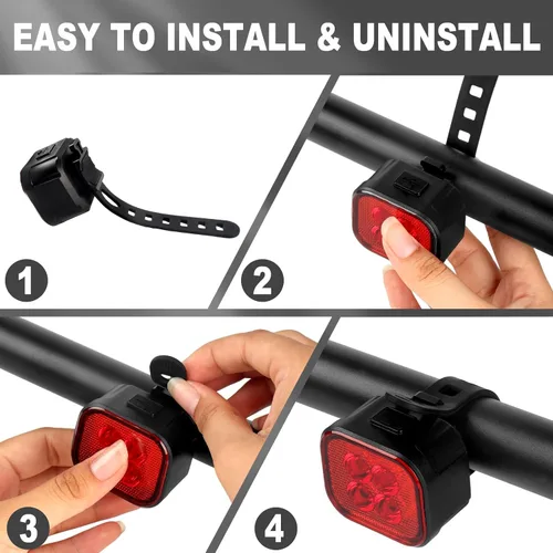 Miniatura 5 de KunHe Bike Lights for Night Riding USB Rechargeable Bike Lights Front and Rear 8+12 Modes Bike Light Set Bicycle Lights Headlight and Taillight Easy