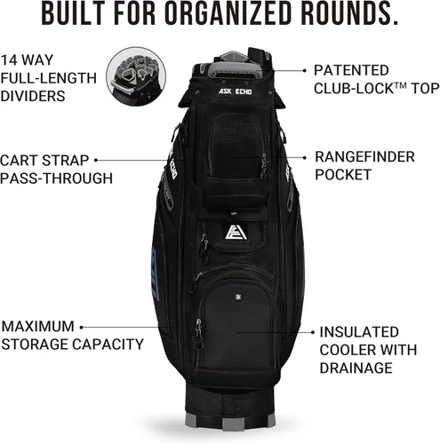 Miniatura 4 de ASK ECHO Bolsa de carrito de golf T-Lock 2024 con organizador de 14 vías, bolsa de carrito premium con asas y cubierta para lluvia, para hombres