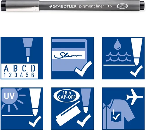 Miniatura 4 de Staedtler Paquete de Rotuladores de Pigmento, Negro, 3 Rotuladores, Anchos de Línea Surtidos 0.05mm/0.2mm/0.8mm, 308-9SBK3