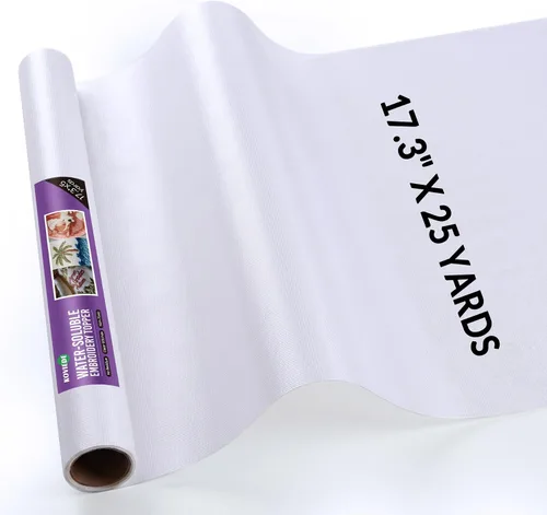 KOVIEDE Estabilizador soluble en agua para bordado: estabilizador de costura soluble de 17.3 pulgadas x 25 yardas, cortado en tamaños variables para
