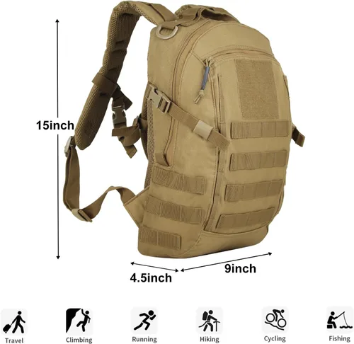 Miniatura 3 de Mochila táctica pequeña militar de 12 litros, mochila Molle, mochila militar para exteriores, senderismo, campamento, viajes (bronceado)