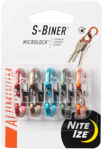 Nite Ize S-Biner MicroLock de aluminio, llavero con mosquetón de bloqueo, paquete de 5, colores surtidos