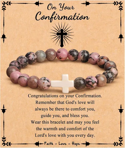 Miniatura 38 de JoycuFF Regalos Cristianos, Pulseras de Cruz para Mujeres, Joyería Cristiana Católica Religiosa de Fe de Pascua, Pulseras de Piedra Natural