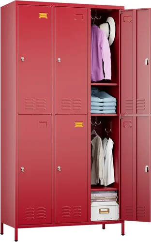 SUPEER Casillero de Metal de 6 Puertas para Empleados con Soporte para Tarjetas de Visita y 18 Ganchos, Casillero de Metal para Empleados con Rojo