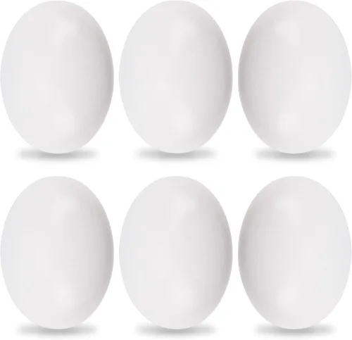 YunKo 6 huevos de Pascua de madera blanca falsos para manualidades, decoración del hogar, ideal para decoraciones de bricolaje Blanco