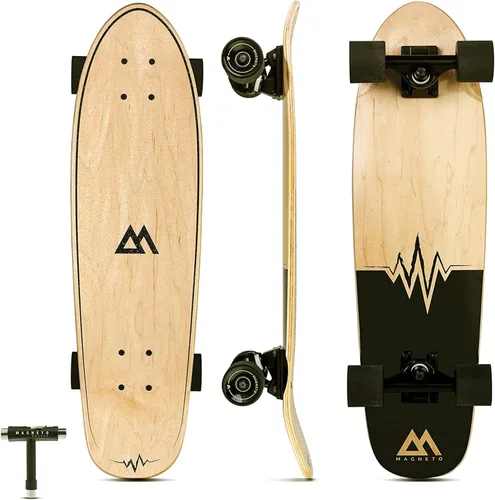 Magneto - Patineta Completa | 70 x 19 cm | Madera de Arce Canadiense | Ruedas de Uretano de 60 MM | Tabla de Doble Patada Cóncava | Patineta Cruiser