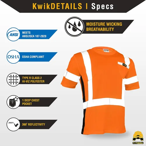 Miniatura 6 de KwikSafety - Charlotte, NC - Camisa de seguridad de manga corta OPERATOR [cinta reflectante sólida] Clase 2 Cumple con ANSI OSHA Cinta básica